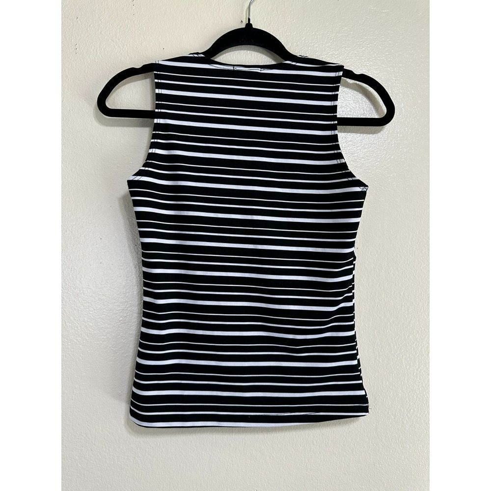 Hiatus Women's Mock Wrap Stretchy Top Size Medium Black/White Striped - Picture 2 of 2